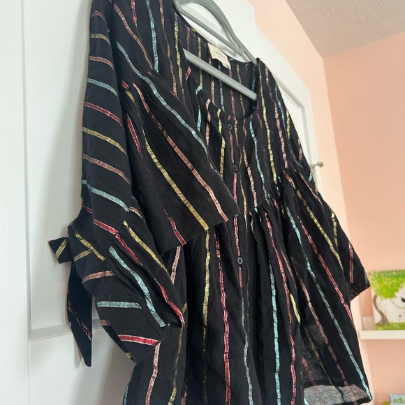 Sezane Christina metallic striped blouse top in black rainbow - Picture 4 of 9